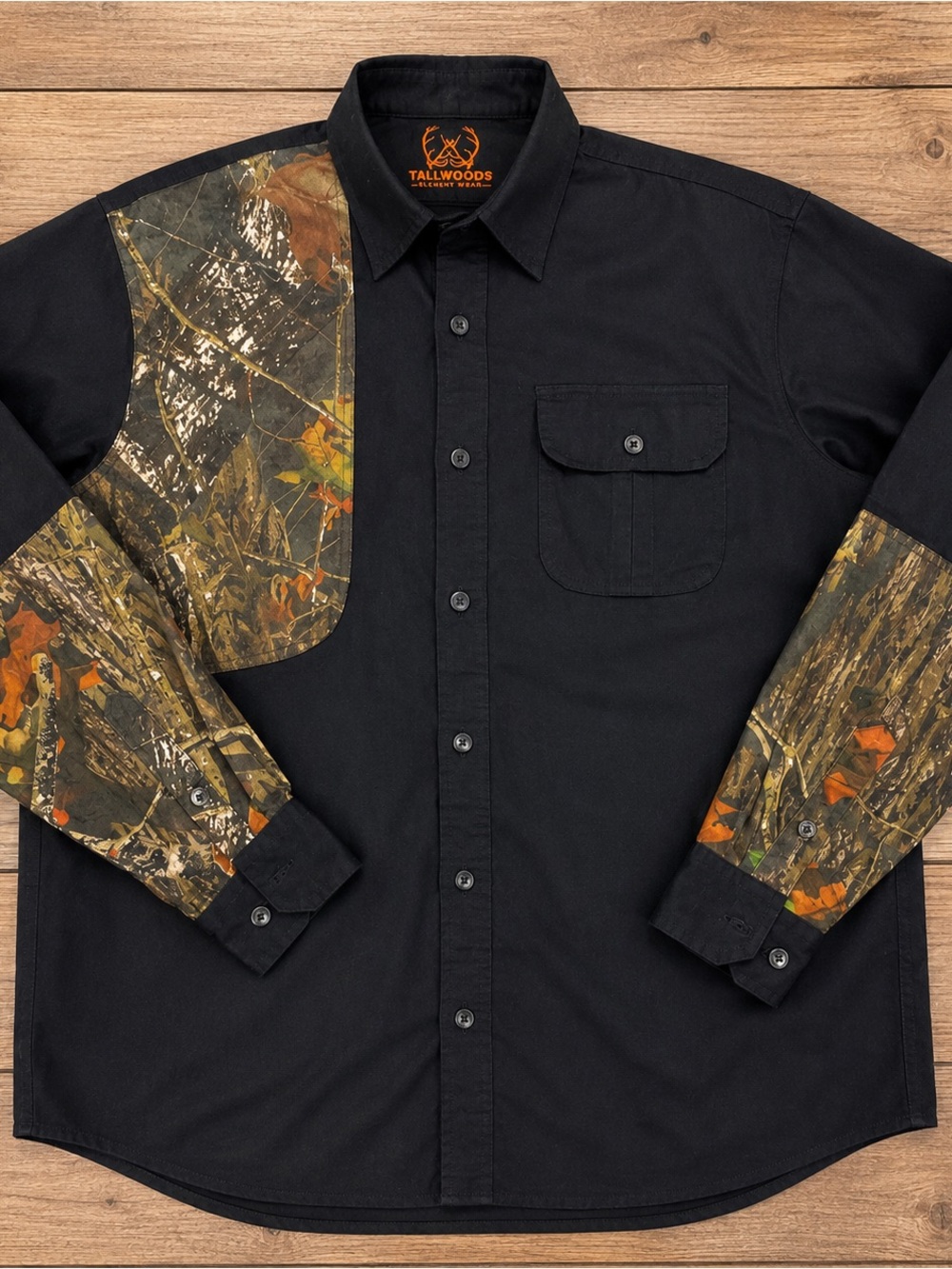 Element Black Button-Down Shirt with Camo Accents
